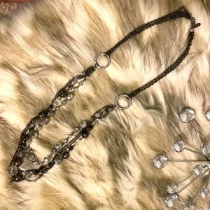 Vintage pewter chain and Crystal necklace with pearl accents.